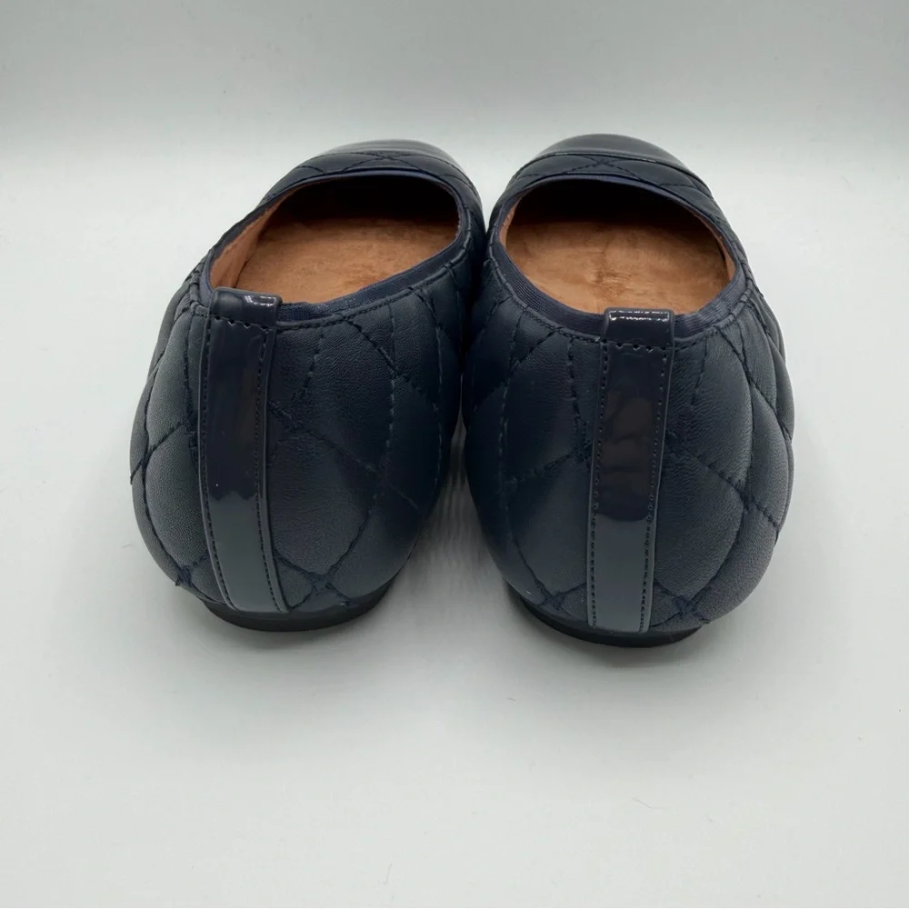 Vionic Desiree Quilted Ballet Flats Navy Patent Cap Toe Comfort Shoes US 7